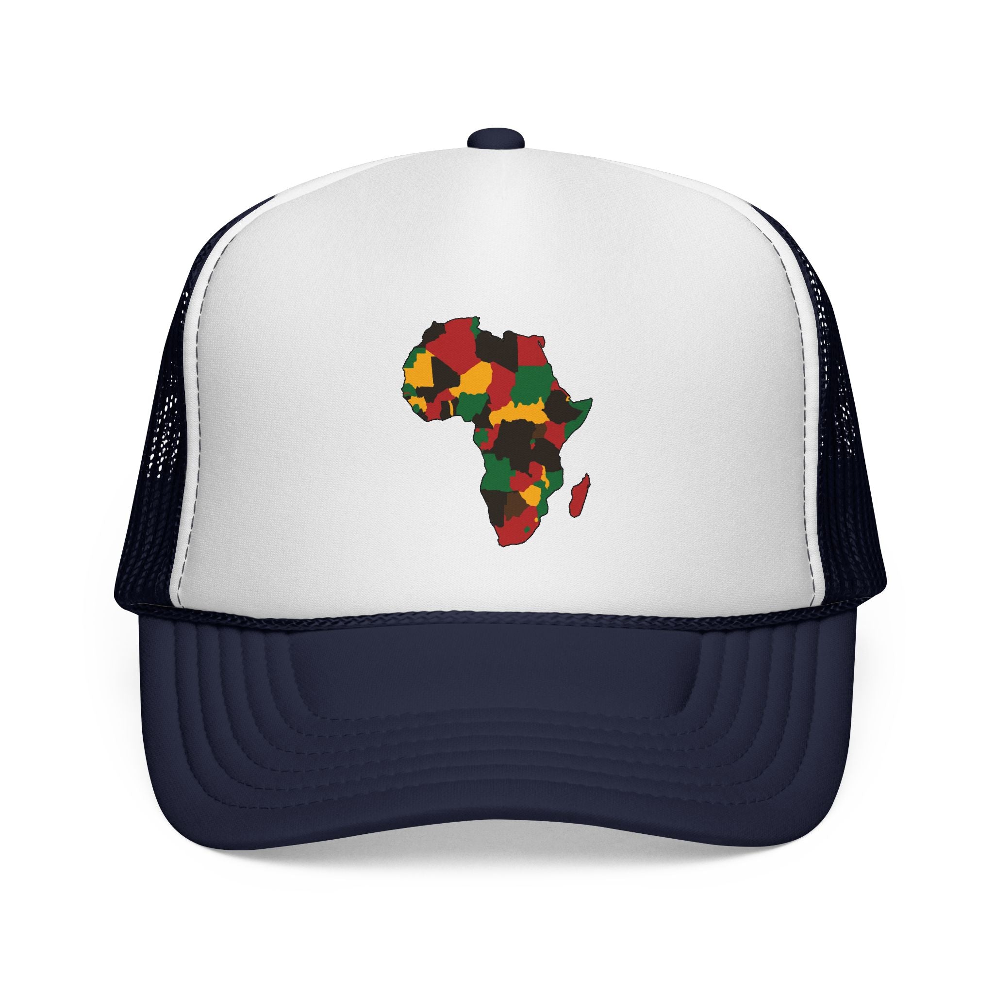 Africa Map Trucker Cap — Pan-African Red, Gold & Green Mesh Hat