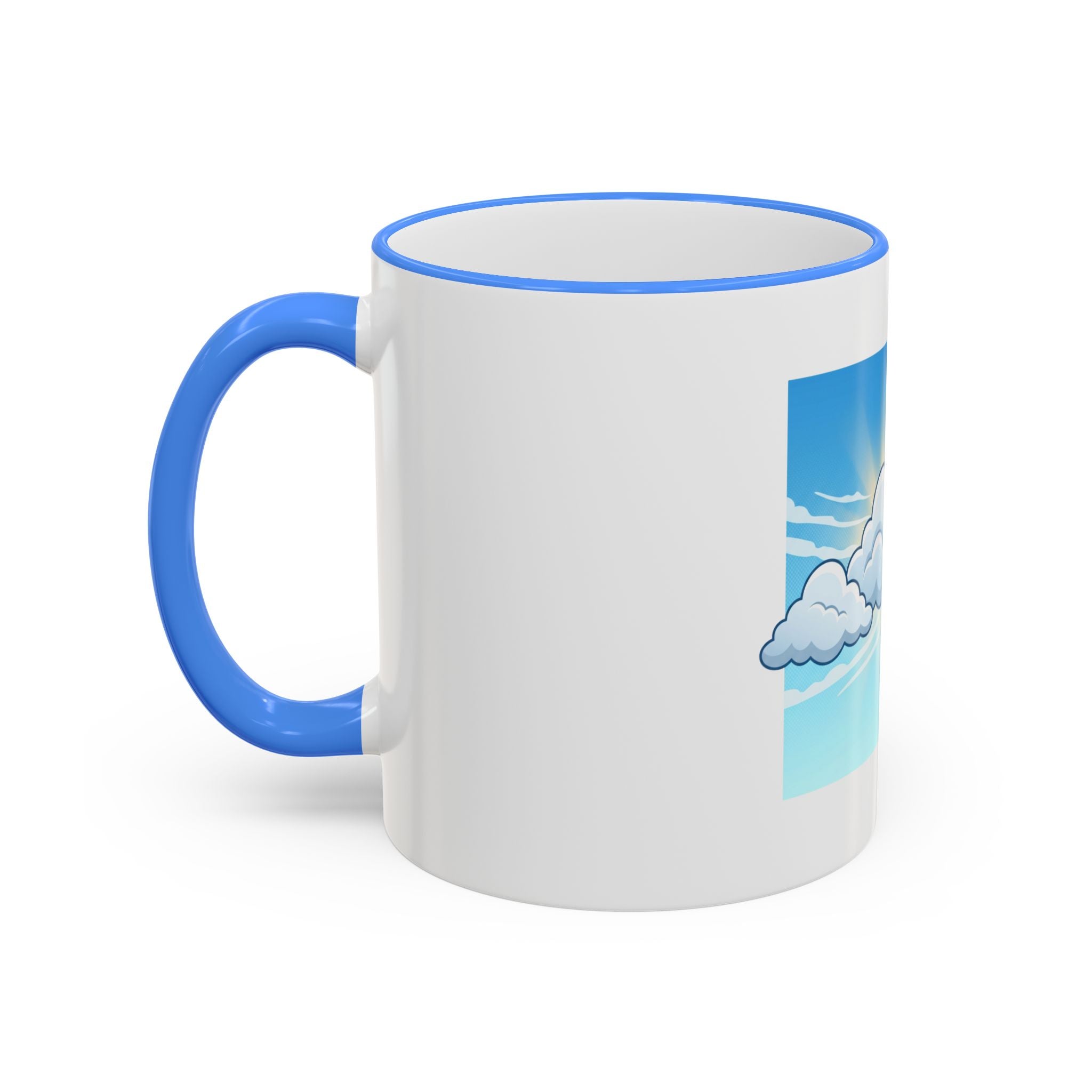 Clouds & Sunshine Accent Rim Mug — Cheerful Sky Ceramic Coffee Cup (11oz/15oz)