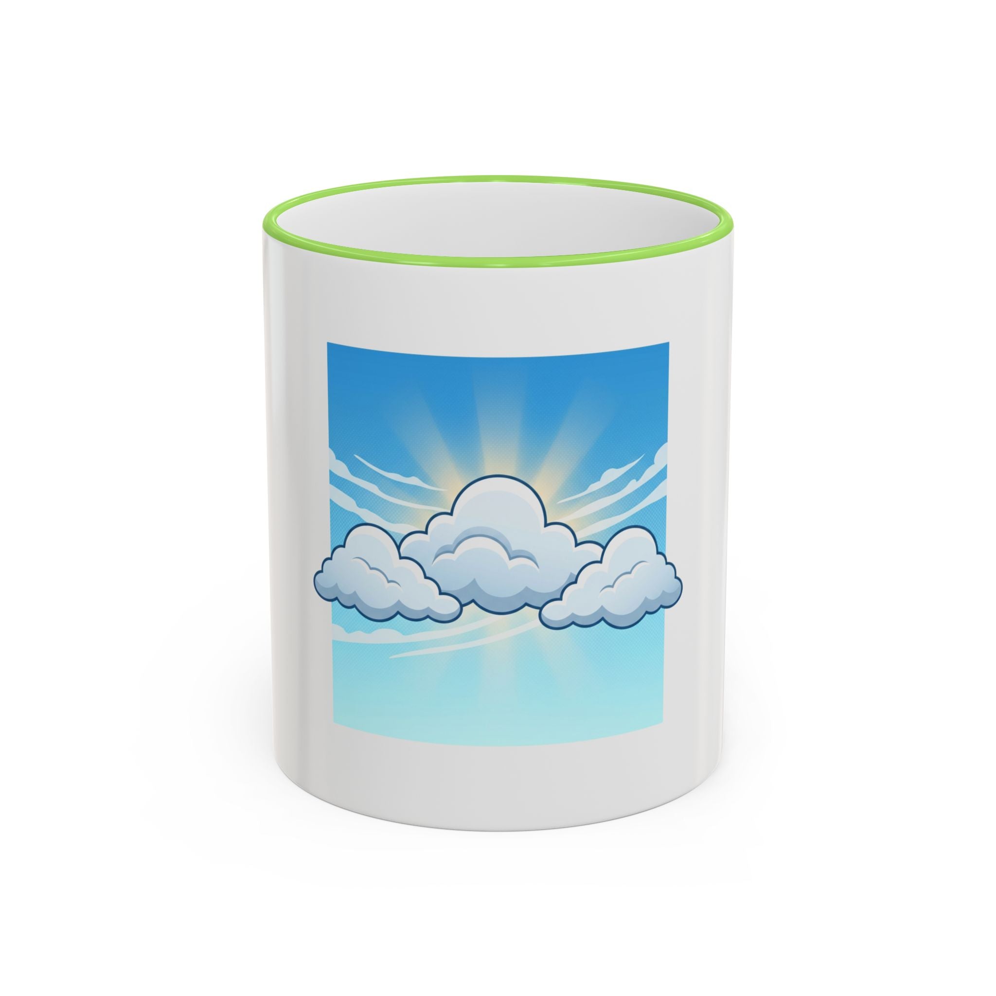 Clouds & Sunshine Accent Rim Mug — Cheerful Sky Ceramic Coffee Cup (11oz/15oz)