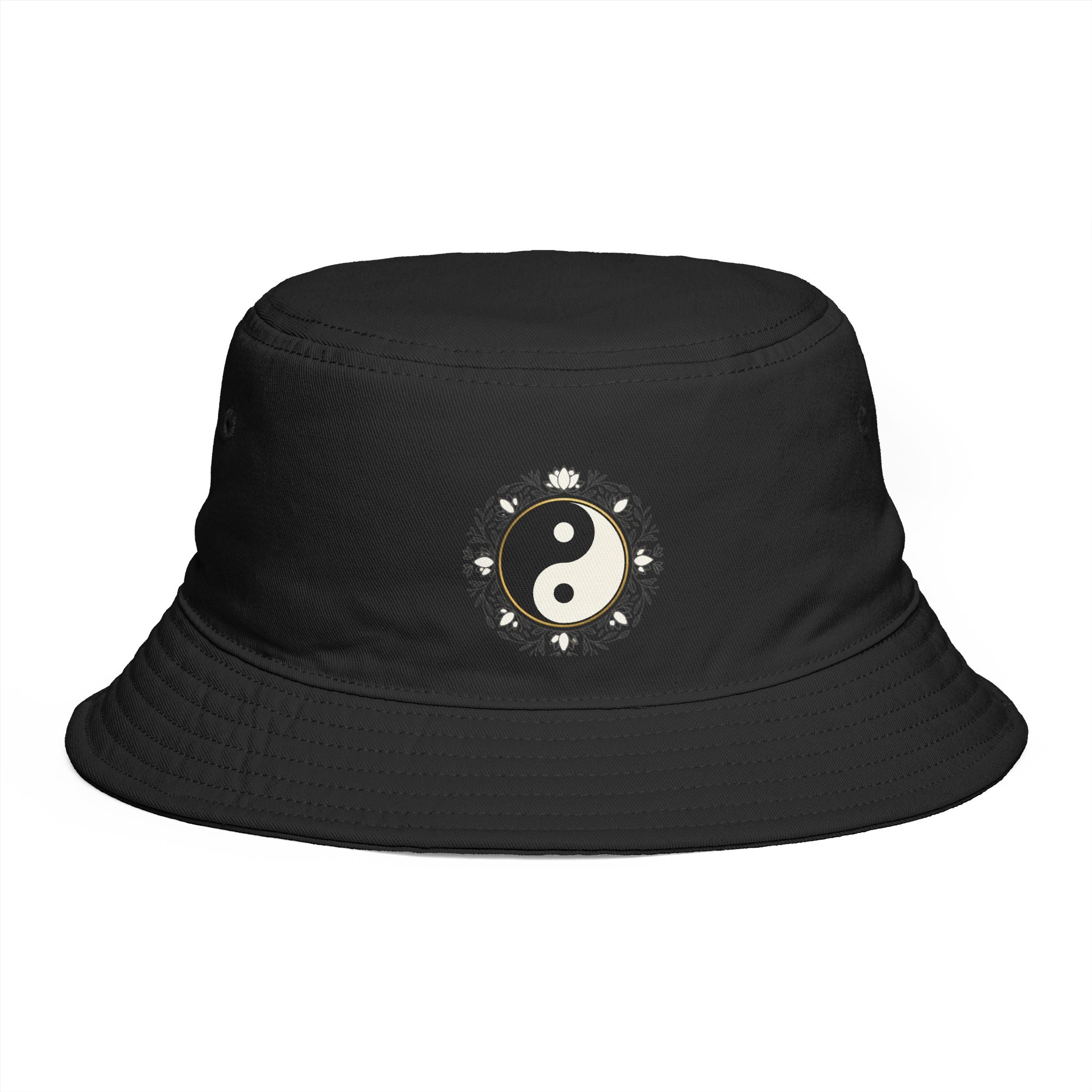Yin Yang Floral Bucket Hat — Boho Zen Sunflower Graphic Bucket Hat