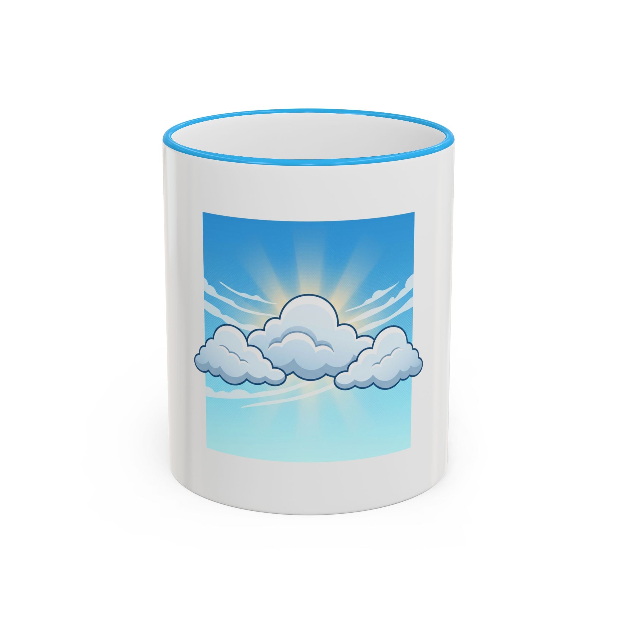 Clouds & Sunshine Accent Rim Mug — Cheerful Sky Ceramic Coffee Cup (11oz/15oz)