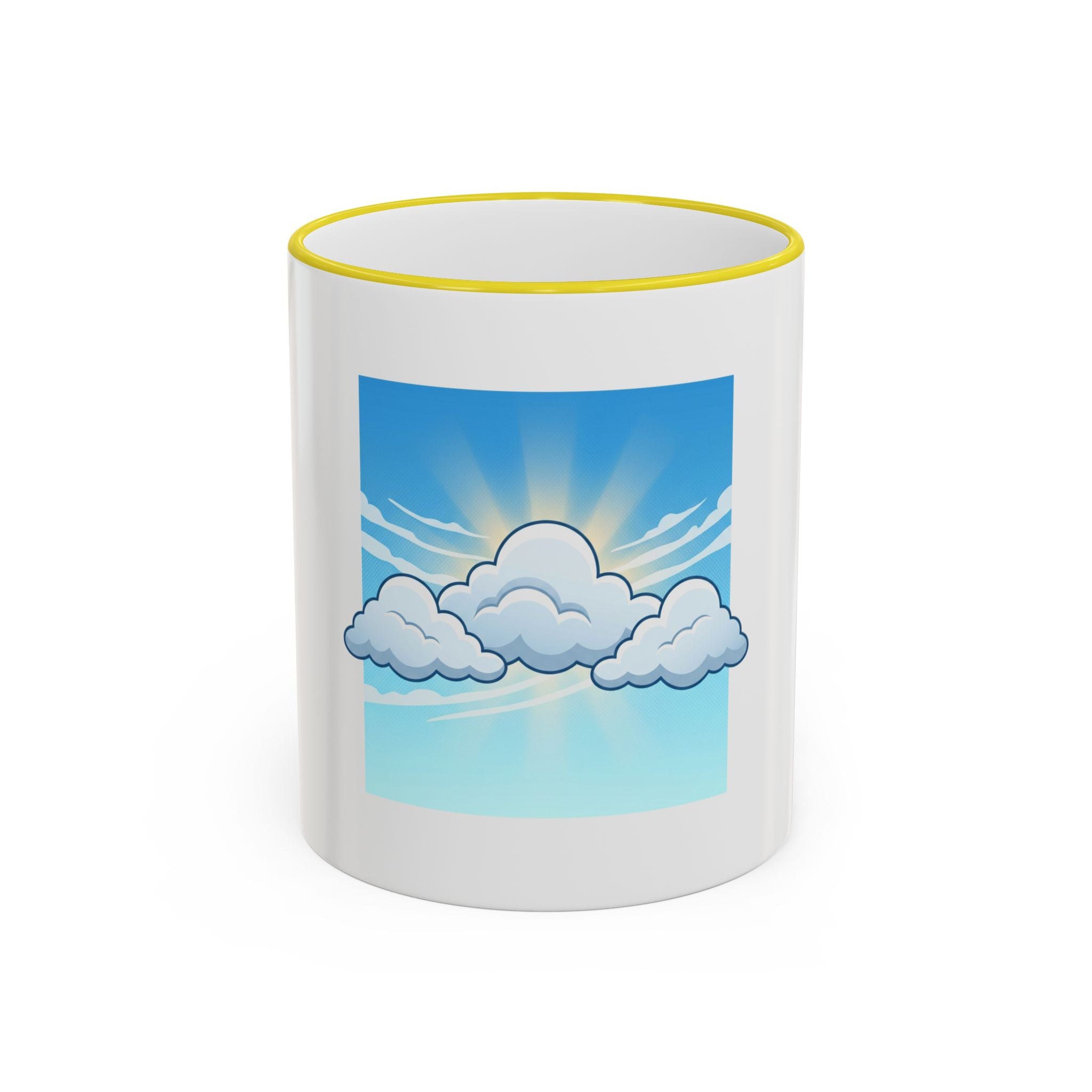 Clouds & Sunshine Accent Rim Mug — Cheerful Sky Ceramic Coffee Cup (11oz/15oz)