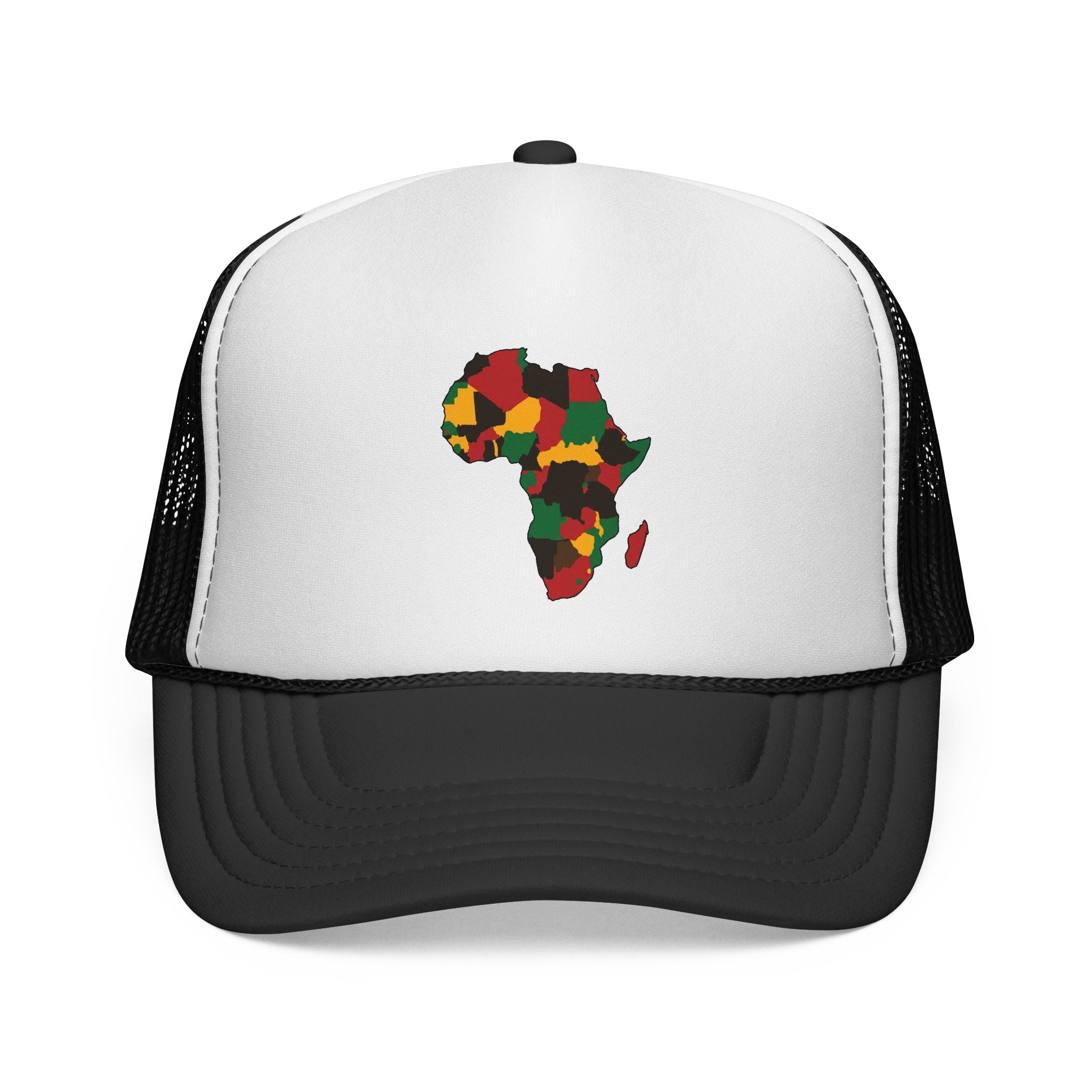 Africa Map Trucker Cap — Pan-African Red, Gold & Green Mesh Hat