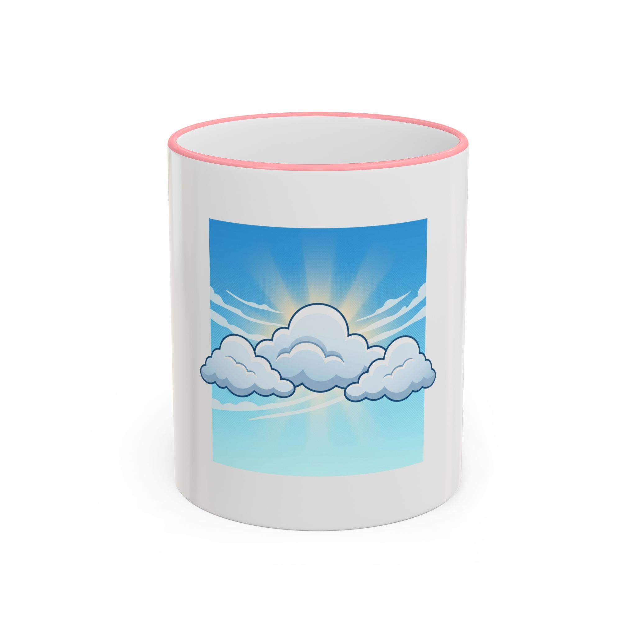 Clouds & Sunshine Accent Rim Mug — Cheerful Sky Ceramic Coffee Cup (11oz/15oz)