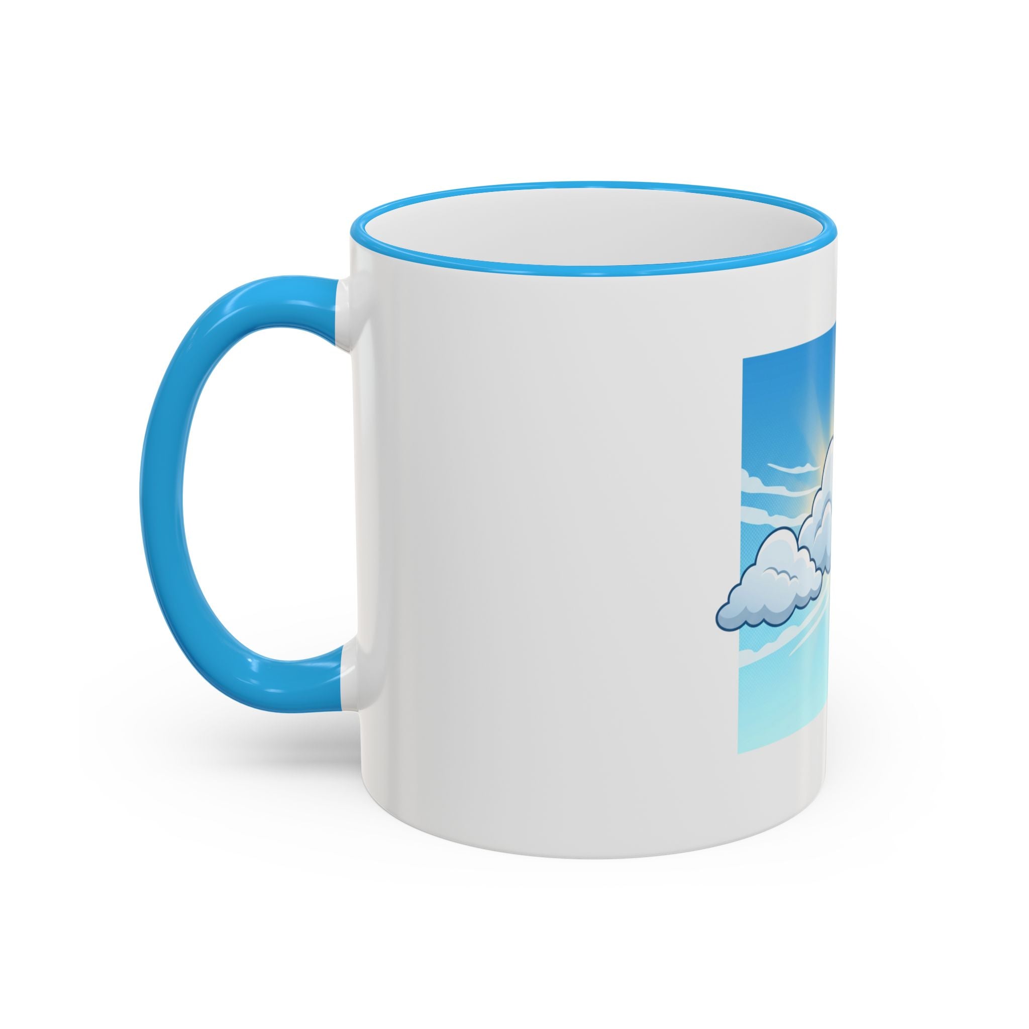 Clouds & Sunshine Accent Rim Mug — Cheerful Sky Ceramic Coffee Cup (11oz/15oz)
