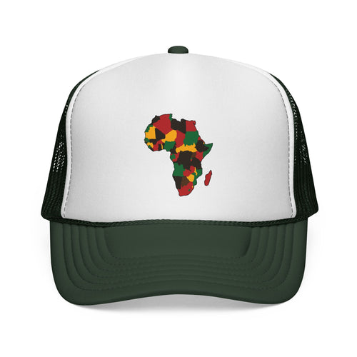 Africa Map Trucker Cap — Pan-African Red, Gold & Green Mesh Hat