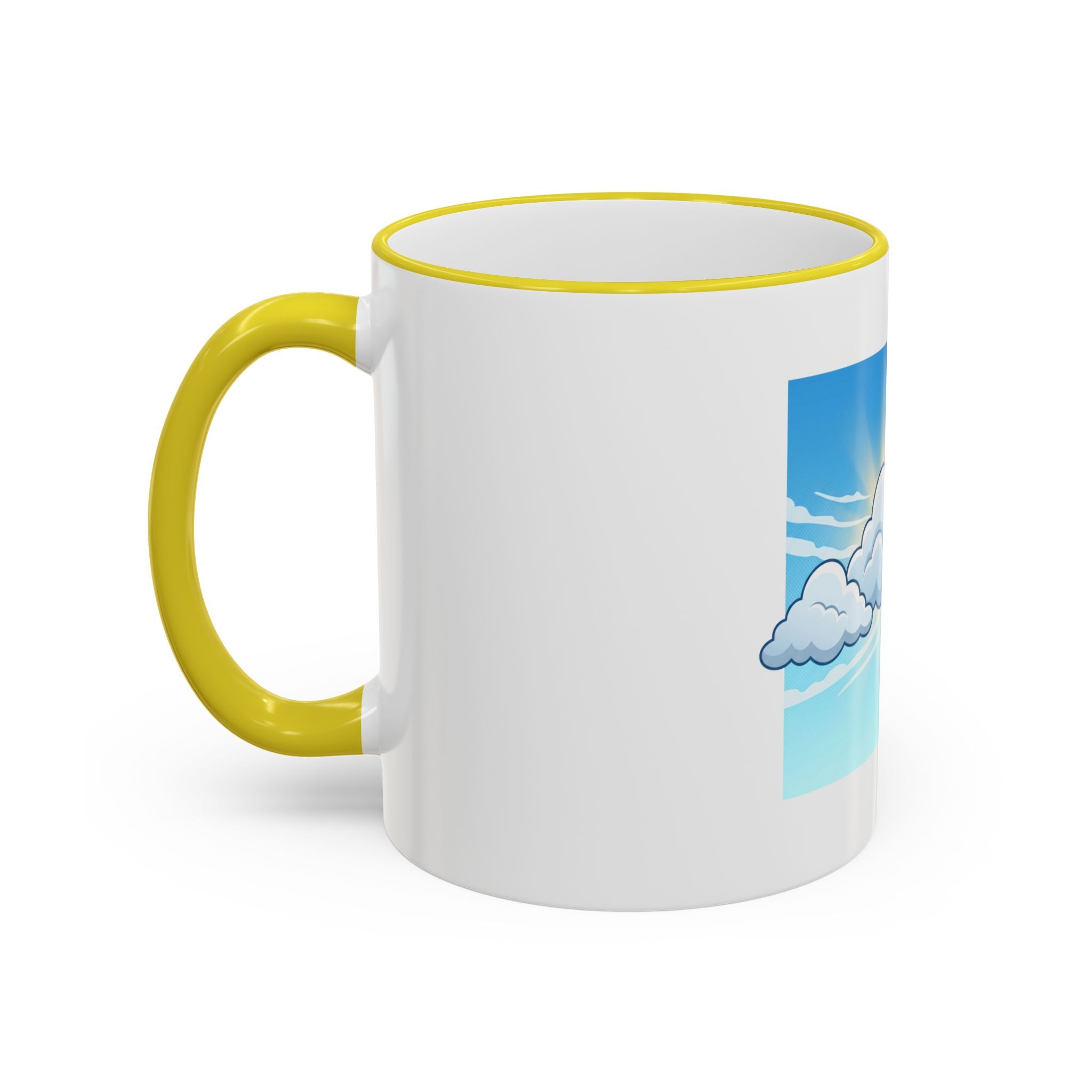 Clouds & Sunshine Accent Rim Mug — Cheerful Sky Ceramic Coffee Cup (11oz/15oz)